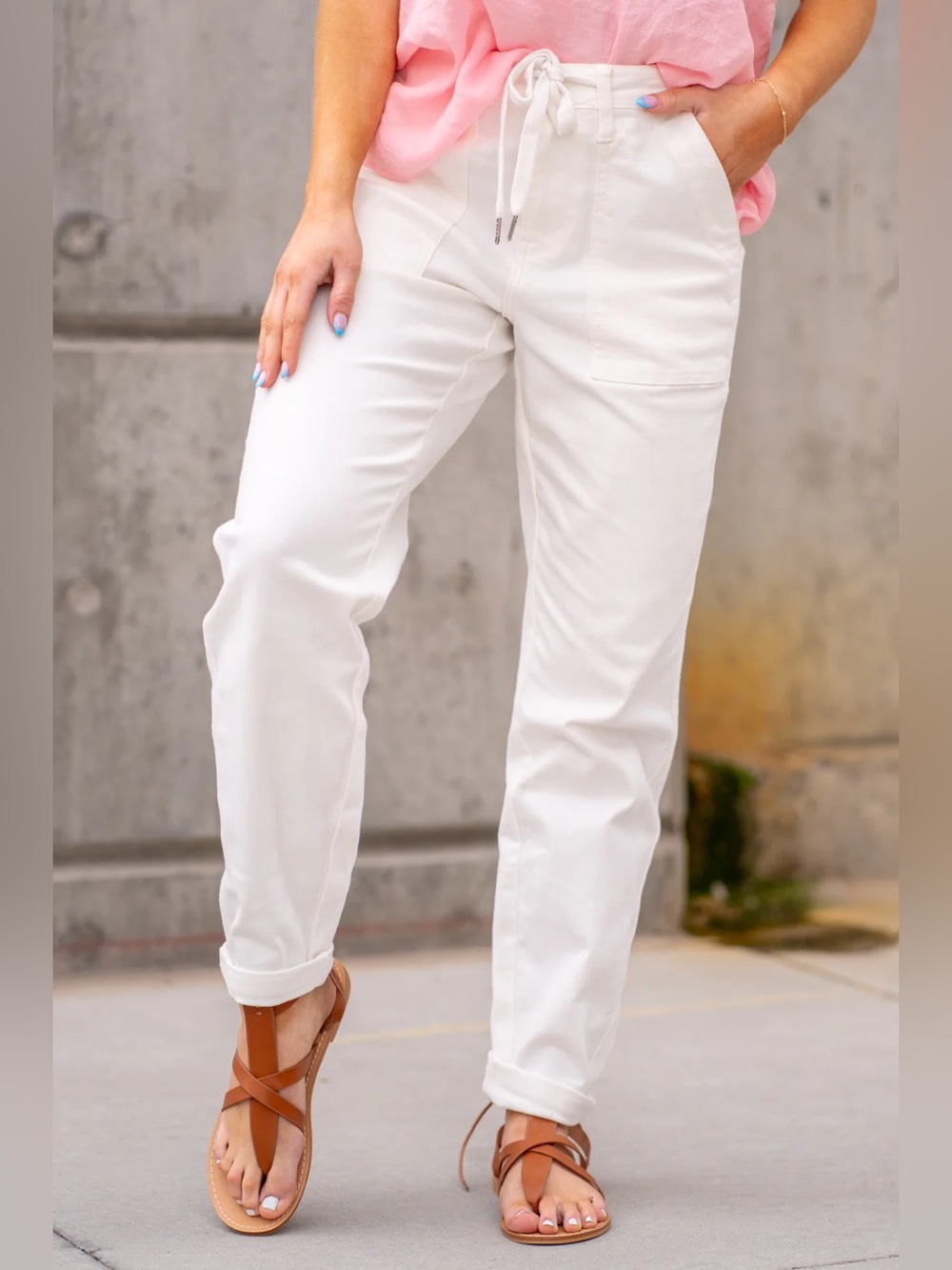 Judy Blue White Denim High Rise Heather Cuffed Joggers 9/29 Stretch Ecru Jeans